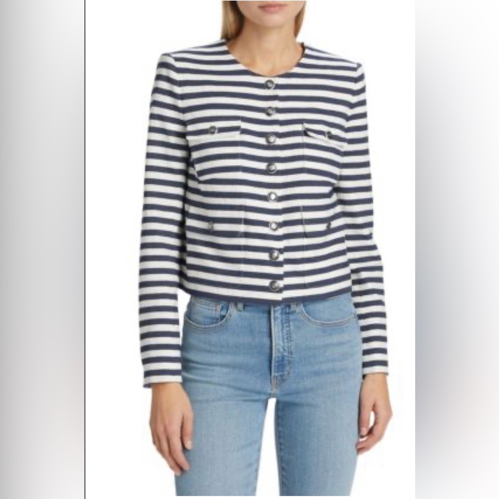 Veronica Beard Navy and White Striped Blazer